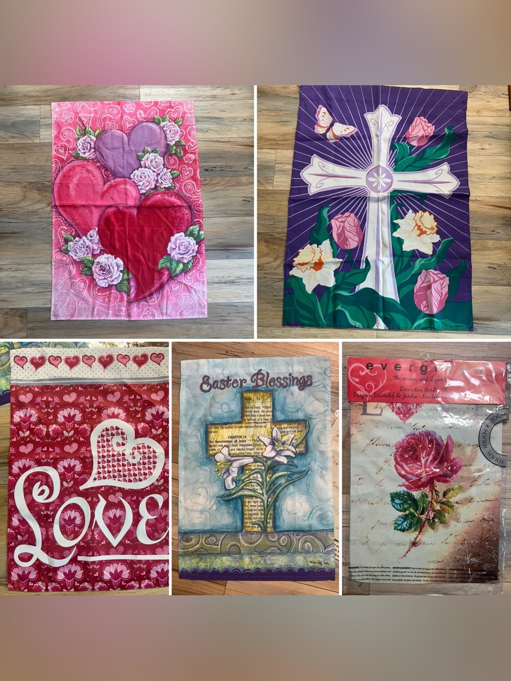 Set of 5 - Outdoor FLAGS - Valentines Day & Easter